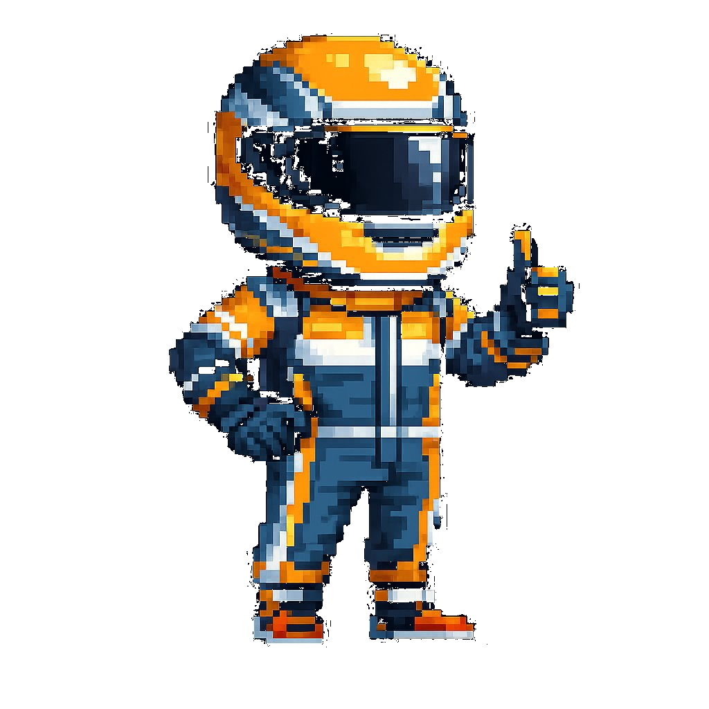 AGNB pixel art racing driver mascot