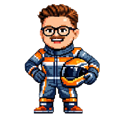 Richard — pixel art portrait in AGNB racing suit